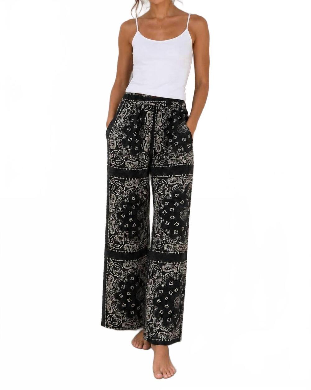 NEW THE KORNER paisley bandana wide-leg pants with elastic in black